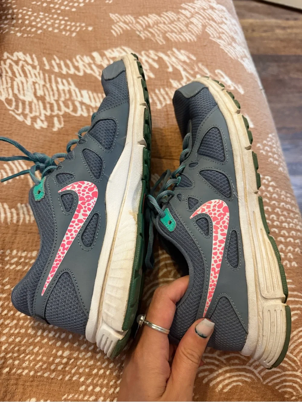 Nike Gray & Teal Athletic Sneakers with Pink Logo Accent